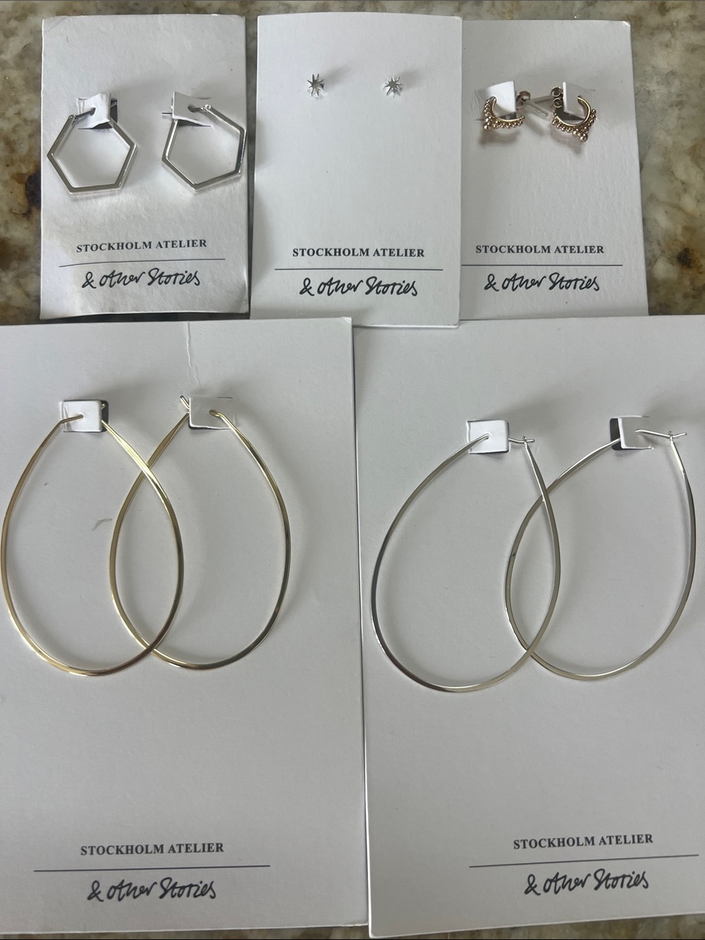 BUNDLE OF FIVE (5) pairs of pierced EARRINGS ALL NWT from & OTHER STORIES